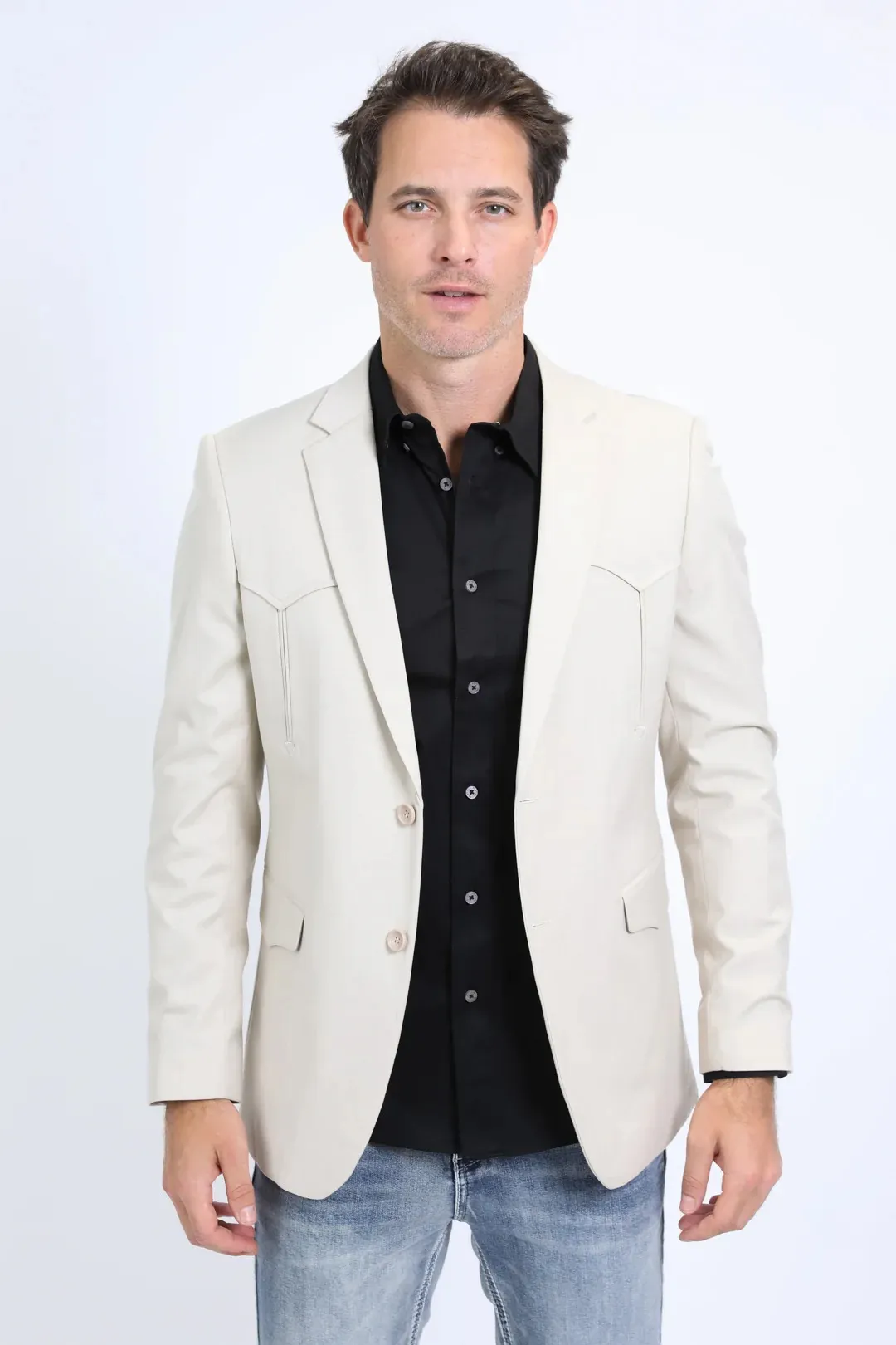 Platini Beige Western Sport Coat for Men – Light Tone Frontier Jacket - 36 Short