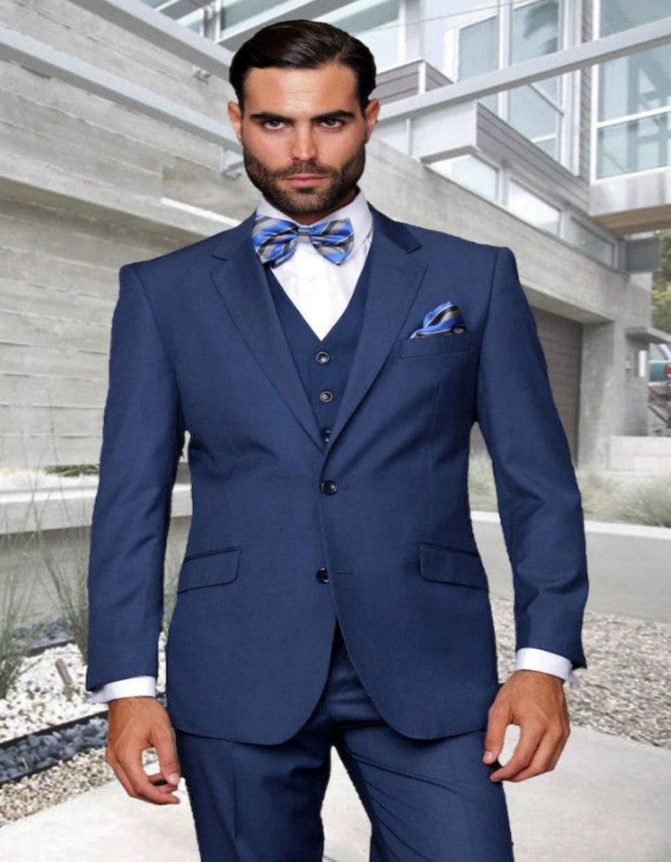 Big and Tall Suit - 3 PC Indigo Extra Long Modern Fit Suit - 34 Short or Extra Small