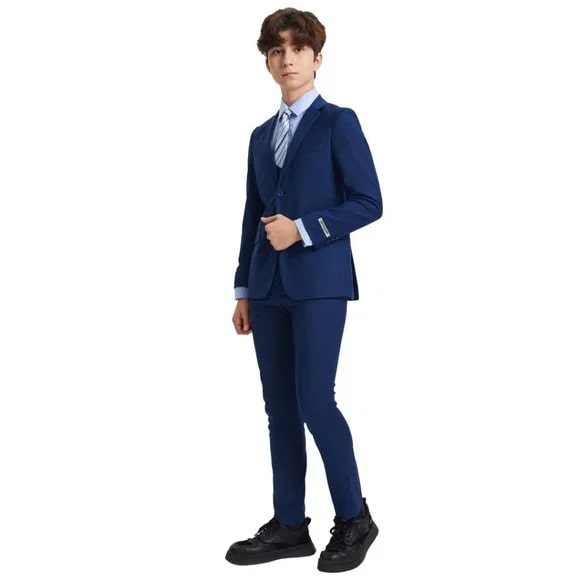 Exclusive Stacy Adams 5pc Boys Suit Solid Slim Fit, Indigo