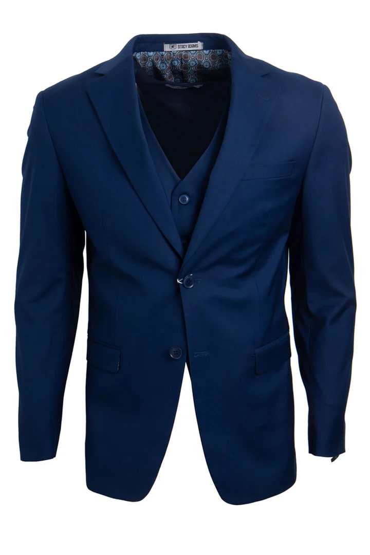 Cheap Suit - Men's Two Button Vested Stacy Adams Basic Indigo Blue Suit