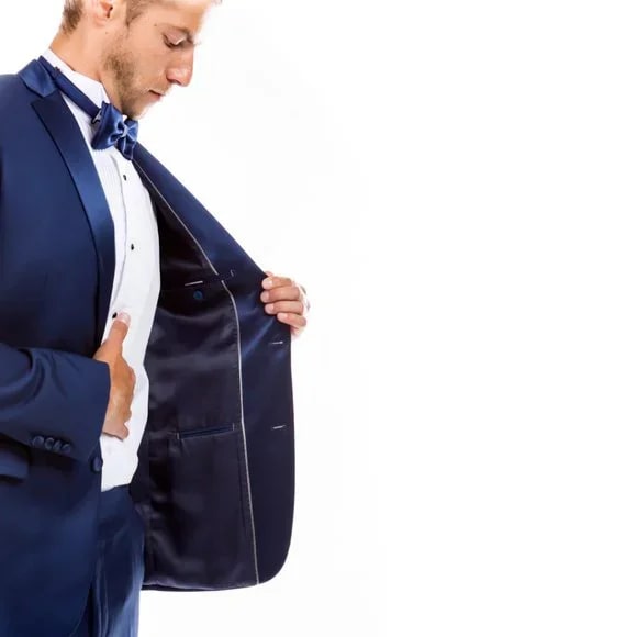 Mens Indigo Tuxedo 2Pc Hybrid Fit By Sean Alexander - 38 Short Jacket+32 Waist Adjustable 28to34)(Height: 5 4 to5 7 )(Neck  15-16.5)S-M)