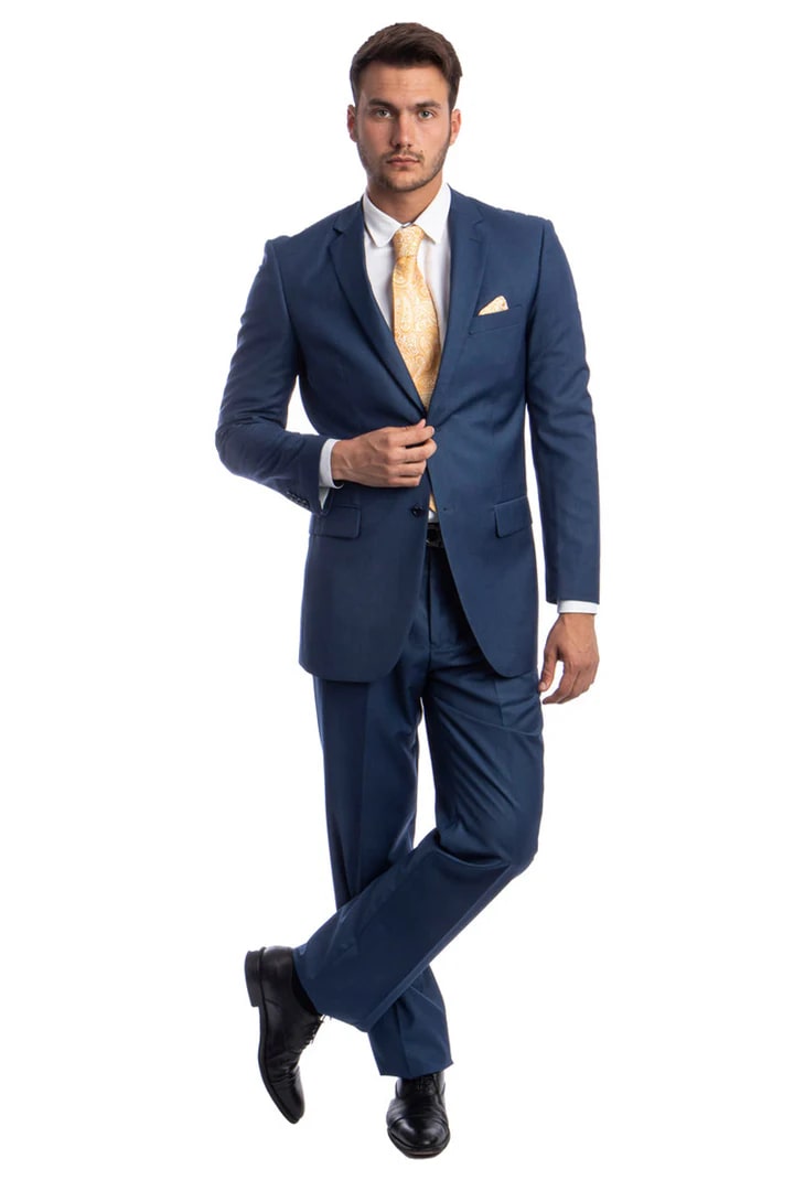 Cheap Suit - Men's Two Button Basic Modern Fit Business Indigo Blue Suit