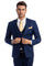 Cheap Priced Suit - Men's Two Button Slim Fit Vested Solid Basic Color Indigo Blue Suit