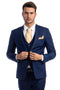 Cheap Priced Suit - Men's Two Button Slim Fit Vested Solid Basic Color Indigo Blue Suit