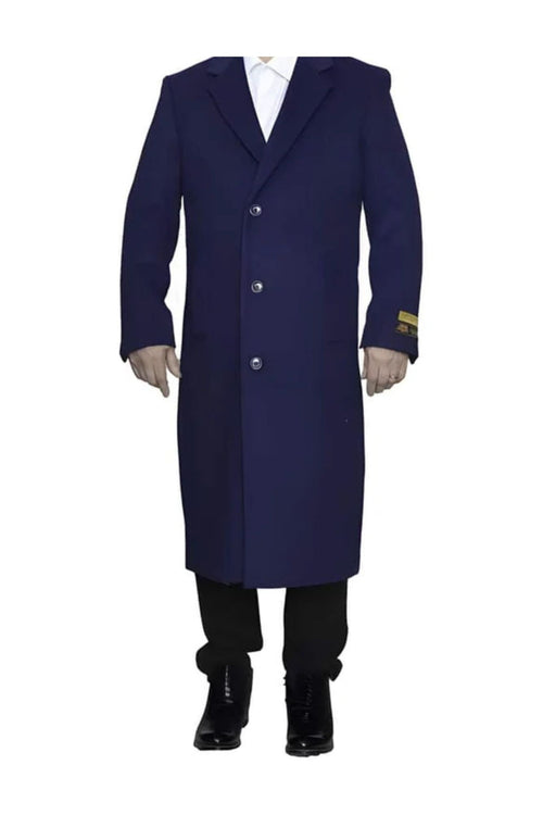 3 Button Full Length Wool Dress Ankle length Top Coat/Overcoat In Indigo Blue