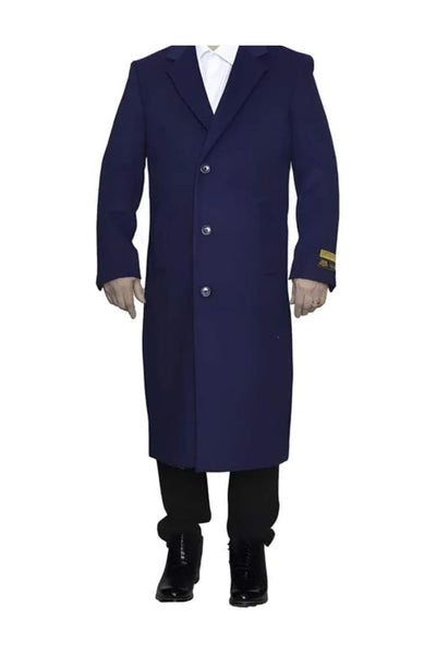 3 Button Full Length Wool Dress Ankle length Top Coat/Overcoat In Indigo Blue