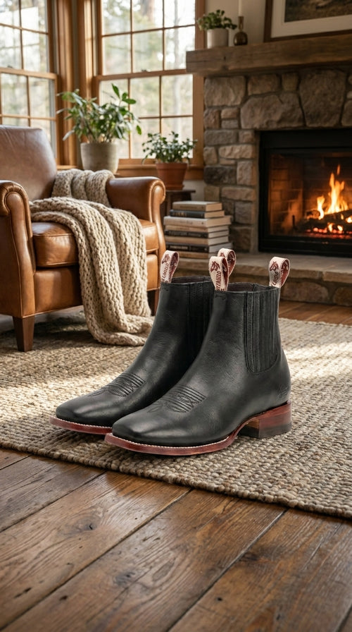Black Square Toe Ankle Boots