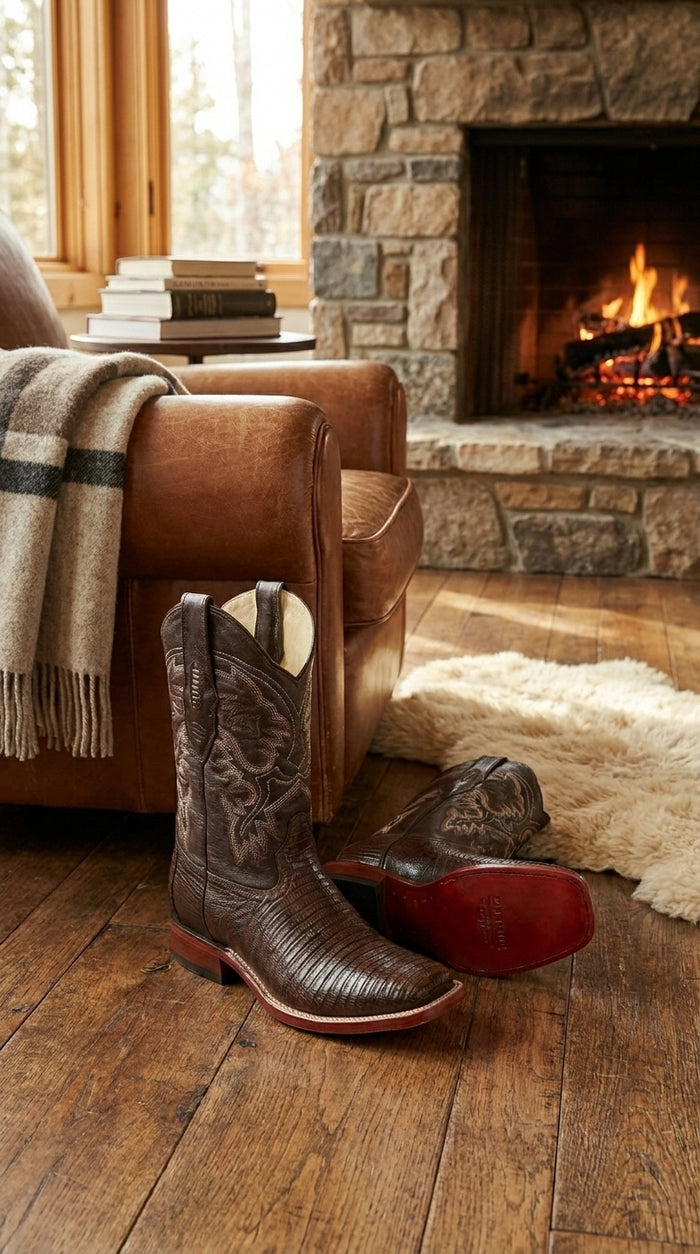 Brown Lizard Square Toe Cowboy Boots