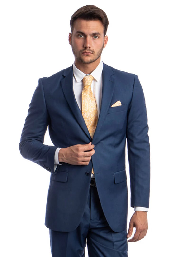 Cheap Suit - Men's Two Button Basic Modern Fit Business Indigo Blue Suit