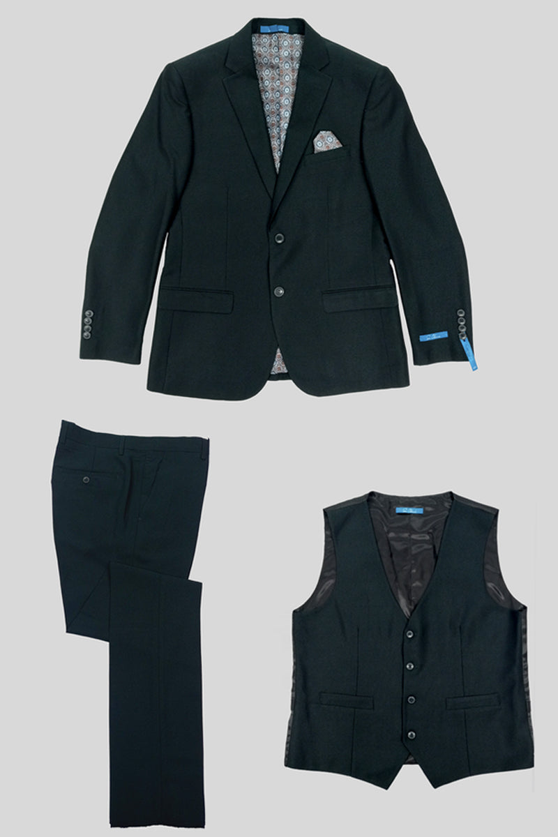 Dark Green Birdseye Pattern Men's Slim Fit Two Button Vested Suit