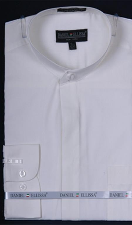 Banded Collarless Ivory Men's Dress Shirt