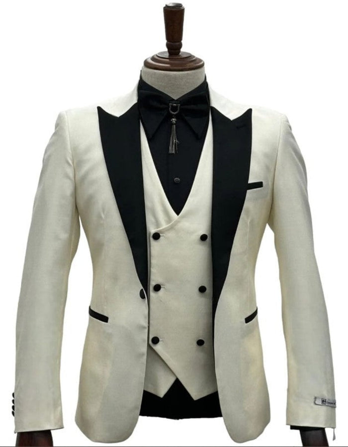 Ivory Wedding Suit - Cream Tuxedo Suits Slim Fit - Ivory/black Dinner Jacket Plus Pants