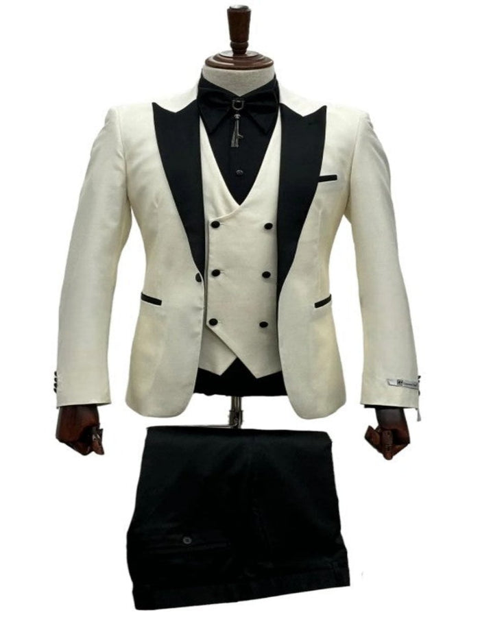 Ivory Wedding Suit - Cream Tuxedo Suits Slim Fit - Ivory/black Dinner Jacket Plus Pants
