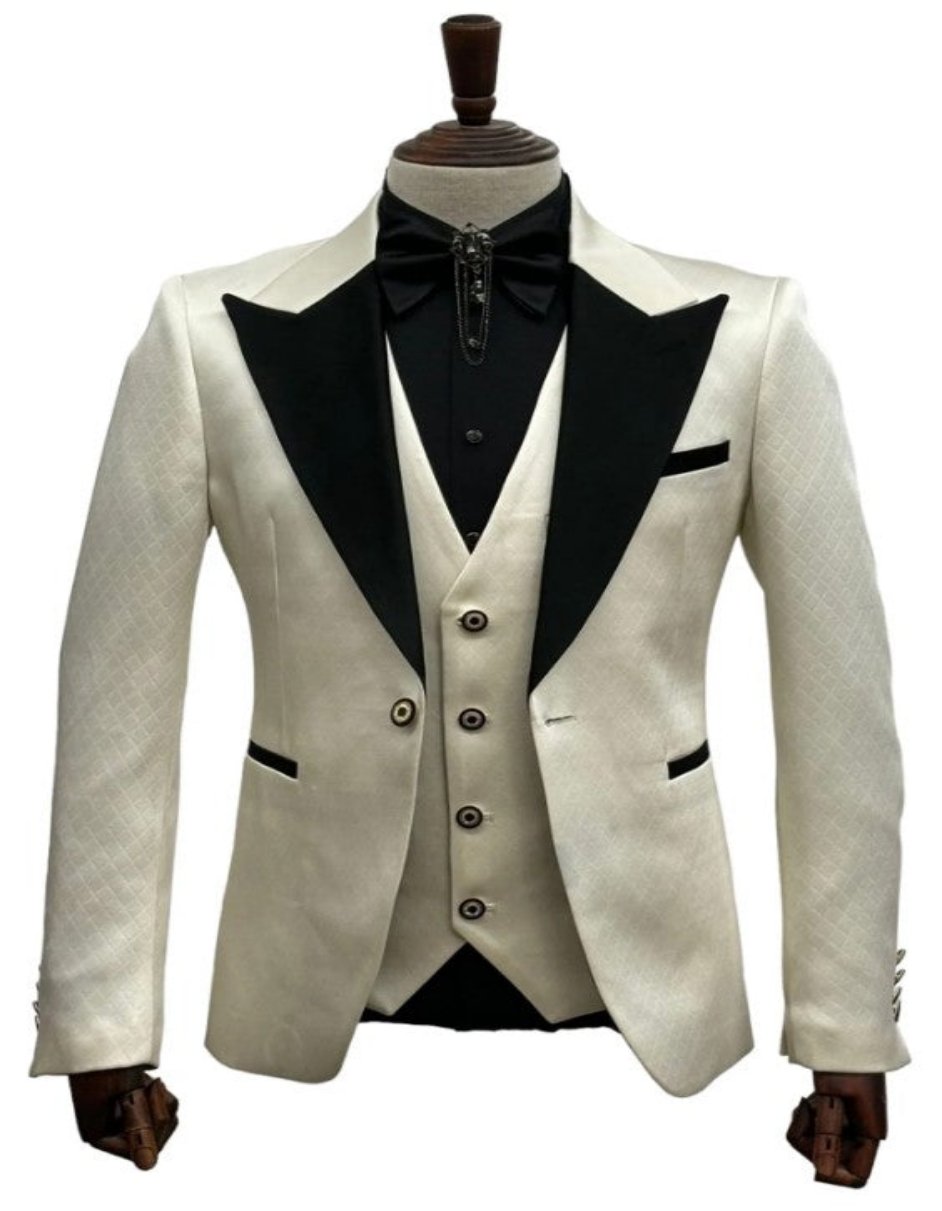 Cream tuxedo jacket with black lapels shops