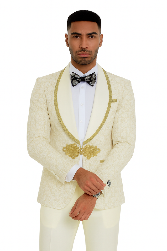 2026 Ivory and Gold 2pc Men's Prom 2026 Suit by Tazzio