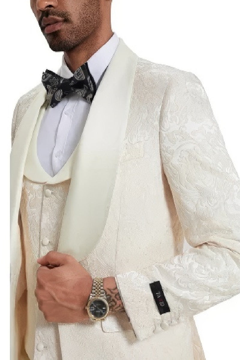 2025 Ivory Paisley 3pc Men's Suit  Prom 2025 Tuxedo by Tazzio