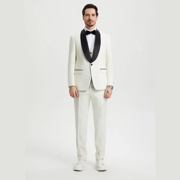 Stacy Adams 3pc Tuxedo Shawl Lapel, Off-White Ivory