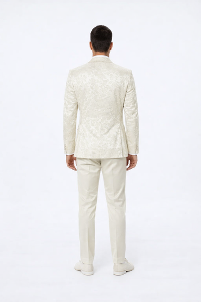 Ivory Floral Wedding Tuxedo for Men Wide Shawl Lapel Prom Suit