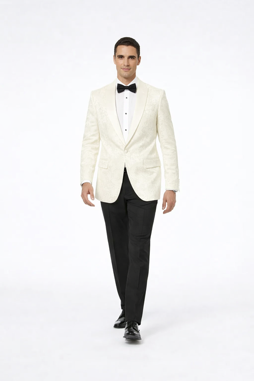 Ivory Paisley Mens Tuxedo Jacket Shawl Lapel Wedding, Reception & Prom Wear