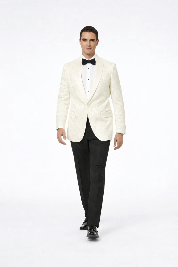 Ivory Paisley Mens Tuxedo Jacket Shawl Lapel Wedding, Reception & Prom Wear