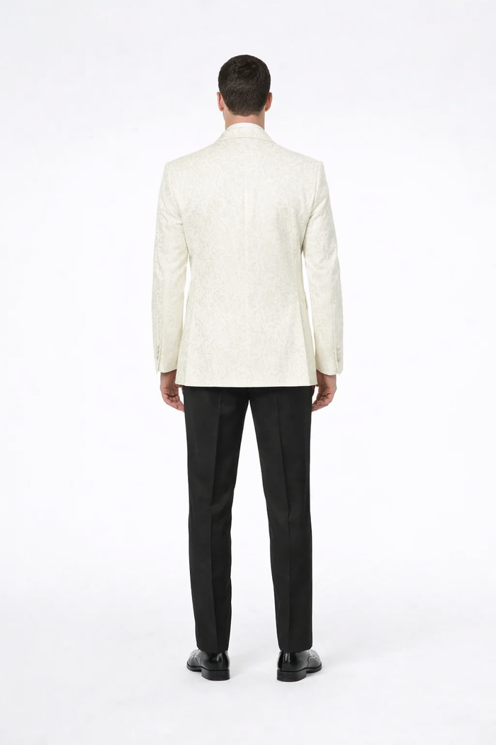 Ivory Paisley Mens Tuxedo Jacket Shawl Lapel Wedding, Reception & Prom Wear