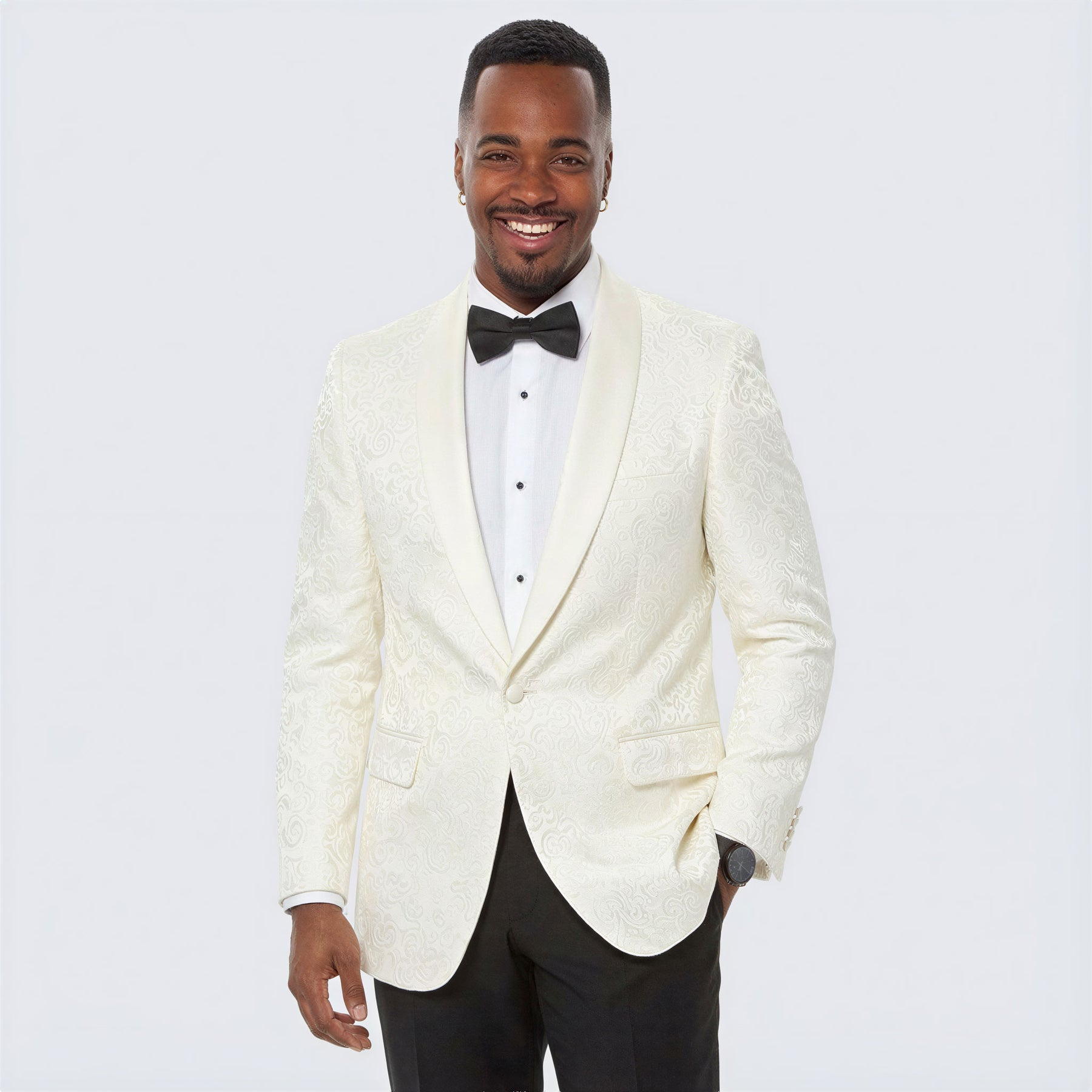 Ivory Paisley Men’s Tuxedo Jacket – Shawl Lapel Wedding, Reception & Prom Wear - S