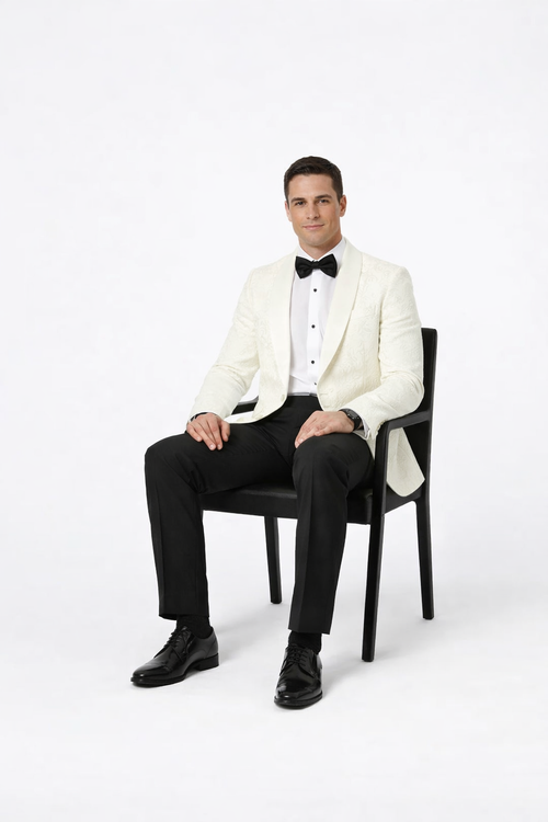 Ivory Paisley Mens Tuxedo Jacket Shawl Lapel Wedding, Reception & Prom Wear