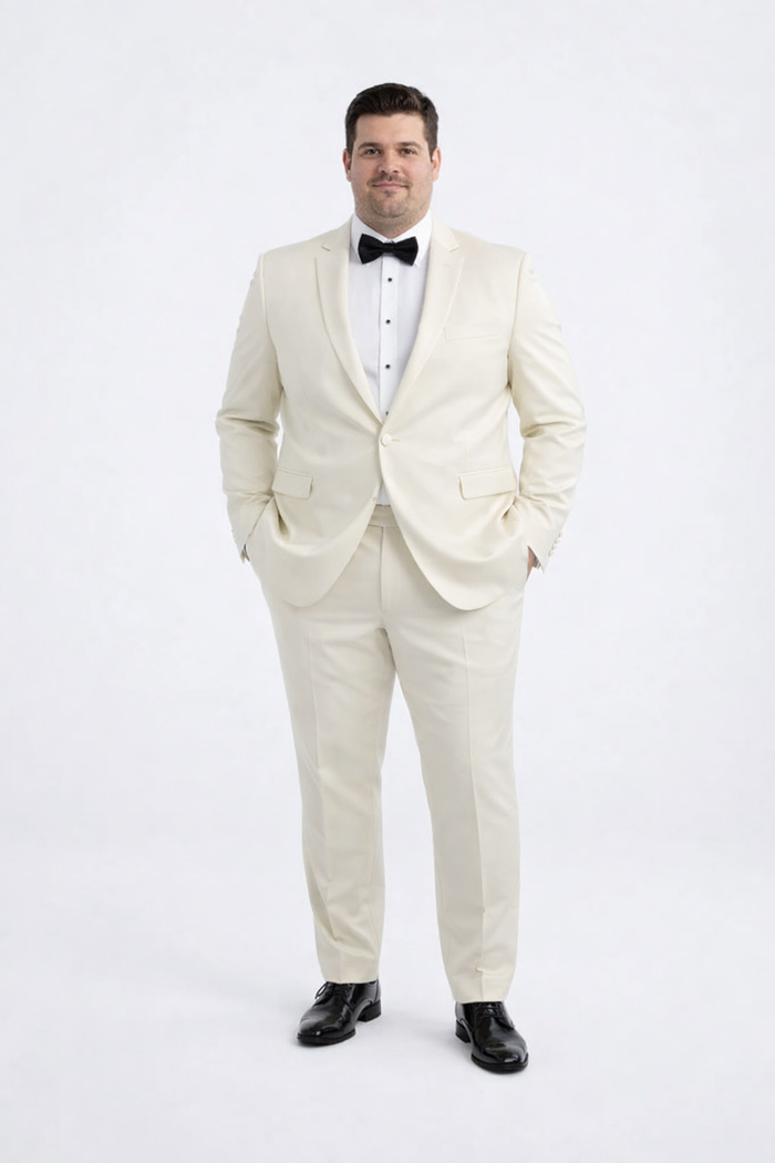 Ivory Slim Fit Tuxedo with Peak Lapel Mens Wedding Wear