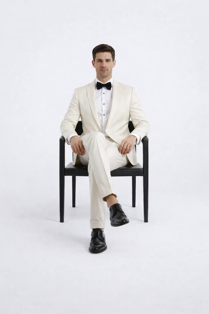 Ivory Slim Fit Tuxedo with Peak Lapel Mens Wedding Wear