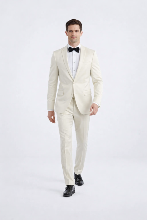 Ivory Slim Fit Tuxedo with Peak Lapel Mens Wedding Wear