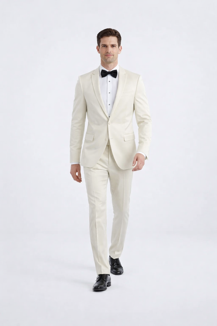 Ivory Slim Fit Tuxedo with Peak Lapel Mens Wedding Wear