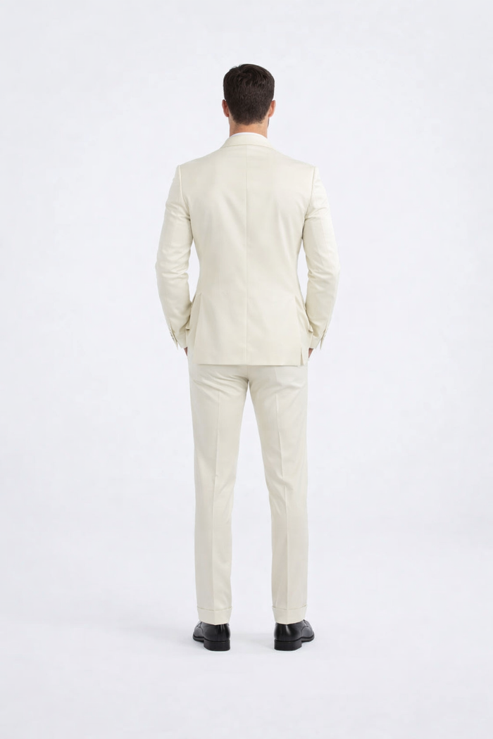 Ivory Slim Fit Tuxedo with Peak Lapel Mens Wedding Wear