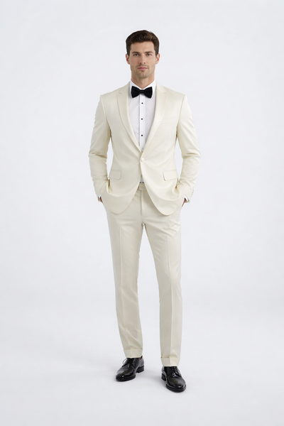 Ivory Slim Fit Tuxedo with Peak Lapel Mens Wedding Wear