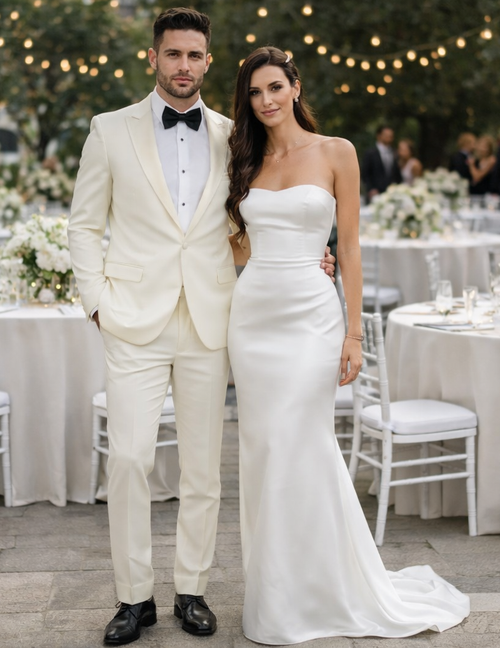 Ivory Slim Fit Tuxedo with Peak Lapel Mens Wedding Wear