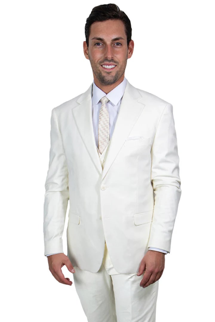 Cheap priced Suit - Men's Two Button Vested Stacy Adams Basic Ivory Suit - 38 Short Jacket+32 Waist Adjustable 28to34)(Height: 5 4 to5 7 )(Neck  15-16.5)S-M)