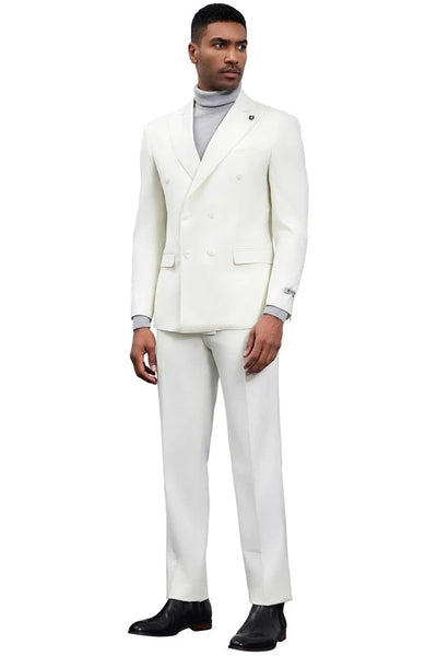 Cheap Priced Suit- Men's Designer Stacy Adams Classic Double Breasted Ivory Suit