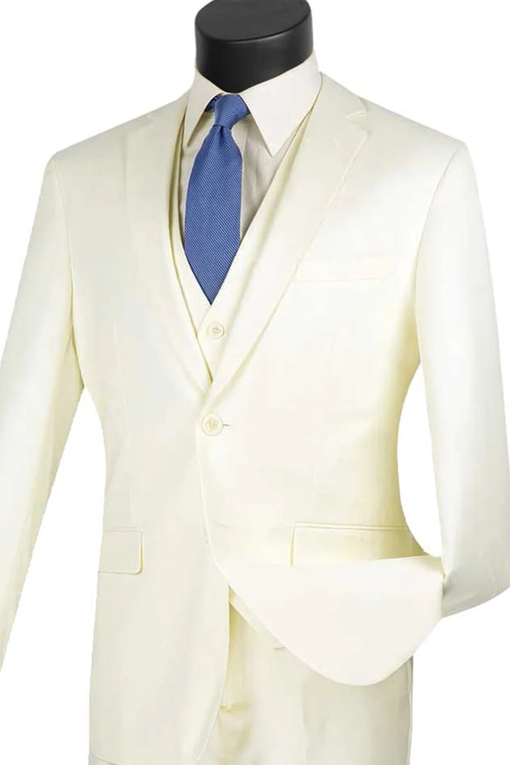 Cheap Suit - Mens Basic 2 Button Vested Slim Fit Ivory Suit