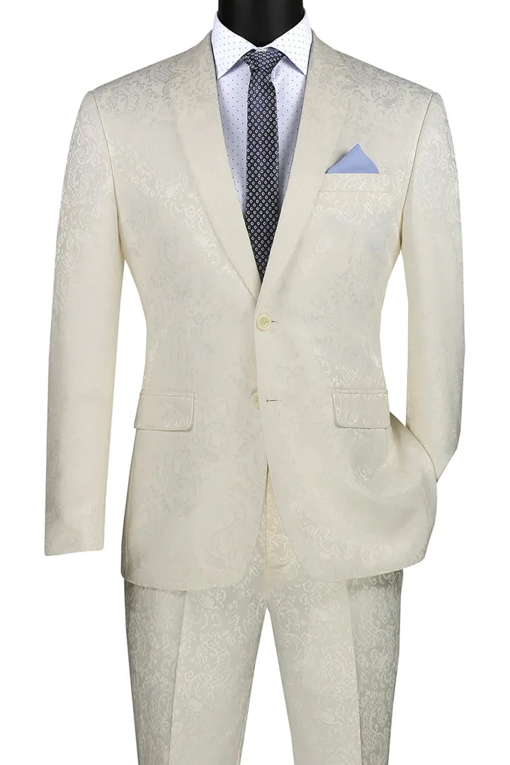 Cheap Suit - Men's Slim Fit Shiny Paisley Prom & Wedding Ivory Suit