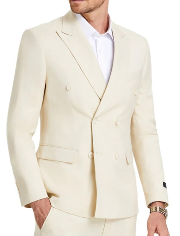 Ivory Double-Breasted Suit - Classic Summer Luxury - Coat Size 38
