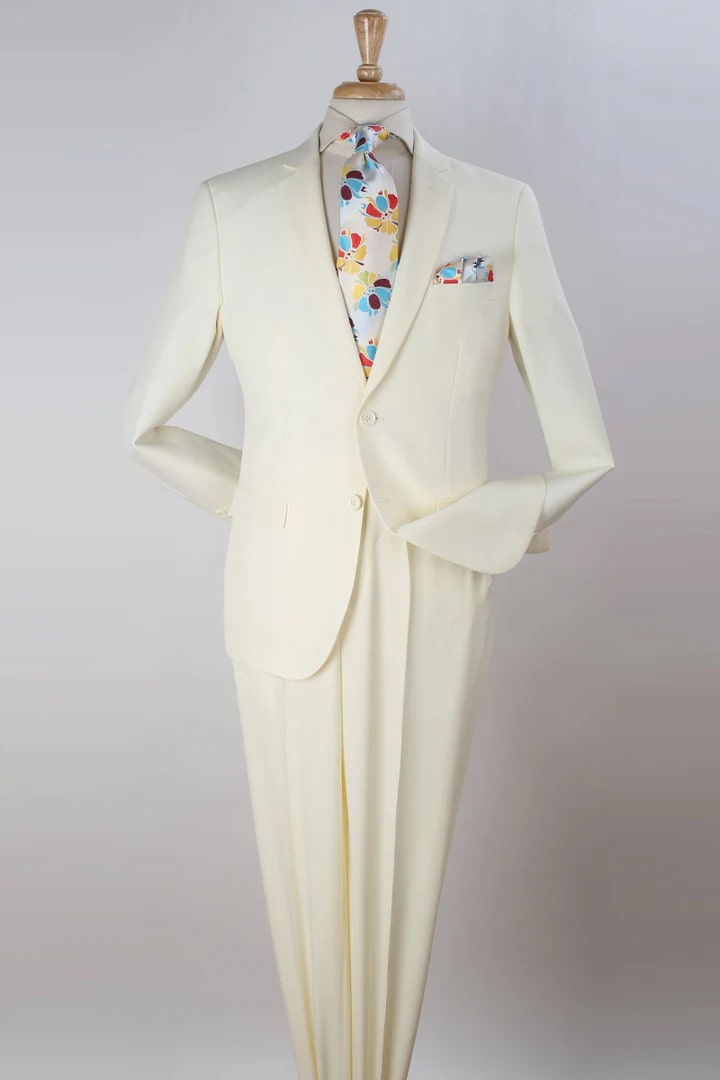 Cheap Suit - Mens Two Button Modern Fit Poplin Ivory Single Breasted Suit