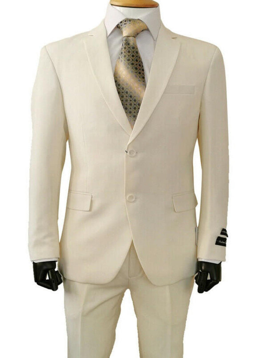 Men Slim Fit 2 Piece Lucci Fitted Ivory Suit - 38 Short Jacket+32 Waist Adjustable 28to34)(Height: 5 4 to5 7 )(Neck  15-16.5)S-M)