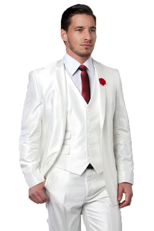 Mens 2 Button Shiny Blazer - Royal Blue Sateen Vested Suit - New Arrival