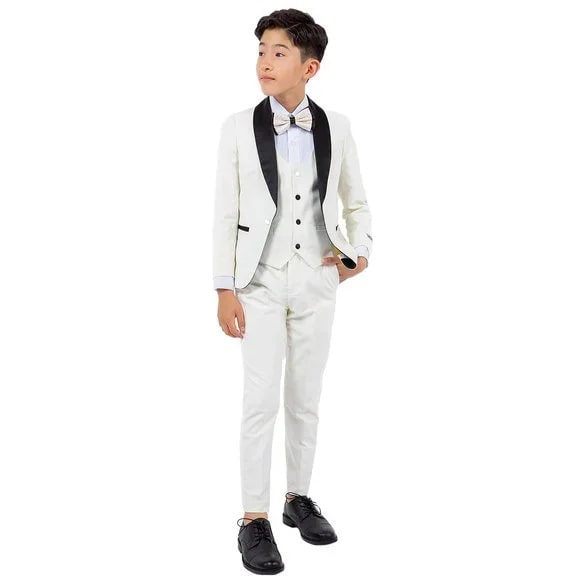 New Stacy Adams Boys Ivory Tuxedo Set, 5-Piece Black Shawl Collar