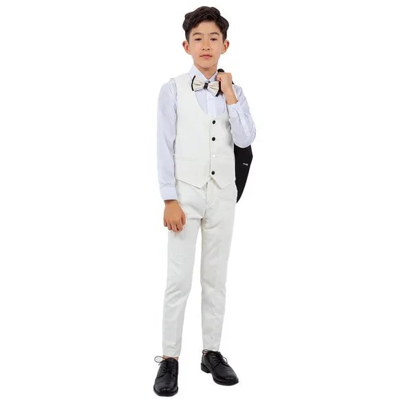 New Stacy Adams Boys Ivory Tuxedo Set, 5-Piece Black Shawl Collar