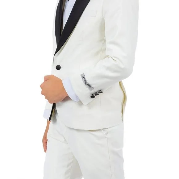 New Stacy Adams Boys Ivory Tuxedo Set, 5-Piece Black Shawl Collar