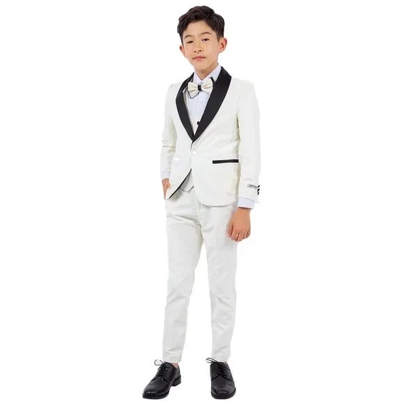 New Stacy Adams Boys Ivory Tuxedo Set, 5-Piece Black Shawl Collar