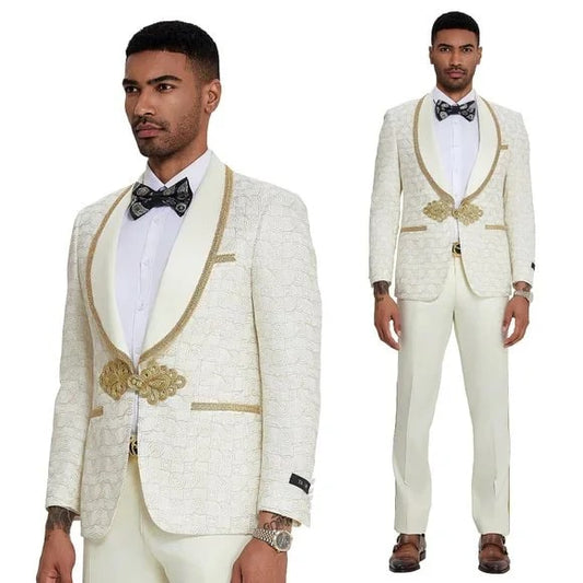 2025 Ivory and Gold 2pc Men's Prom Suit by Tazzio