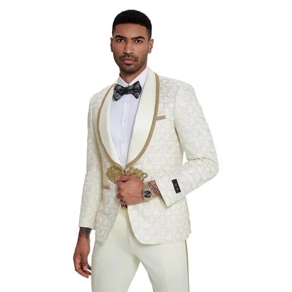 2024 Ivory and Gold 2pc Men's Prom Suit by Tazzio