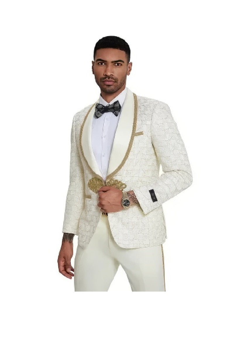 2025 Ivory and Gold 2pc Men's Prom Suit by Tazzio