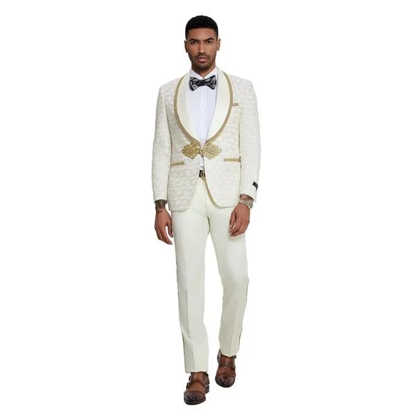 2024 Ivory and Gold 2pc Men's Prom Suit by Tazzio